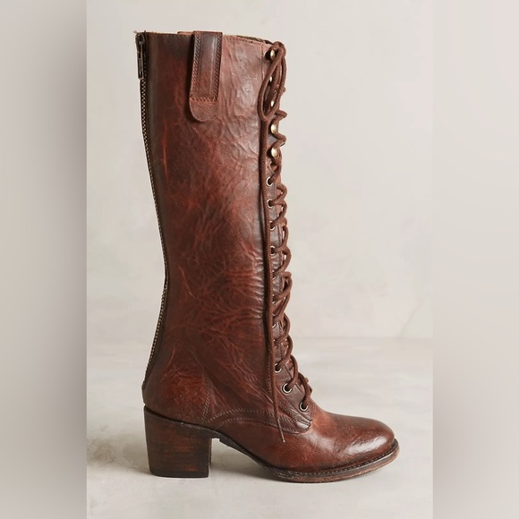 Freebird Grany Lace Up Leather Granny Tall Boots in Wine - Picture 3 of 14